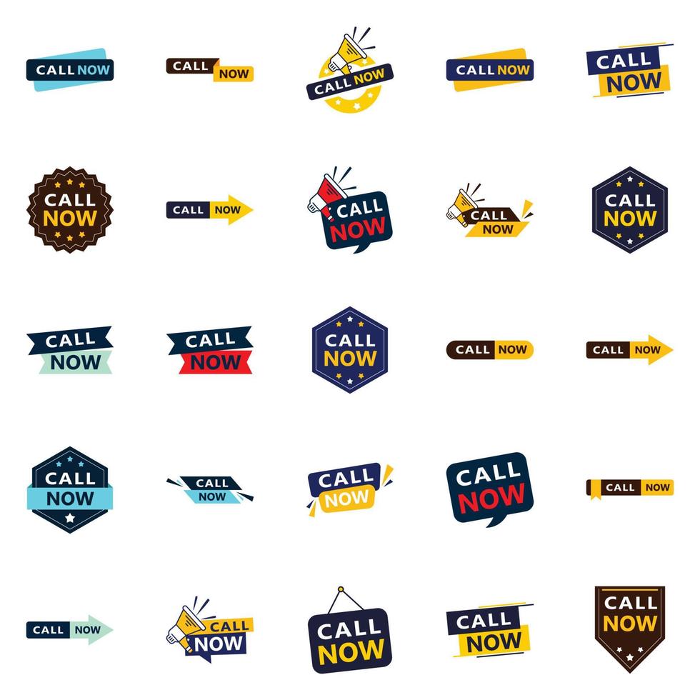Call Now 25 Fresh Typographic Elements for a modern calling promotion vector