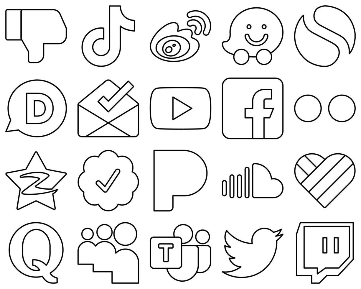 20 Innovative and professional Black Outline Social Media Icons such as facebook. youtube. sina. inbox and simple icons. Minimalist and high-resolution vector