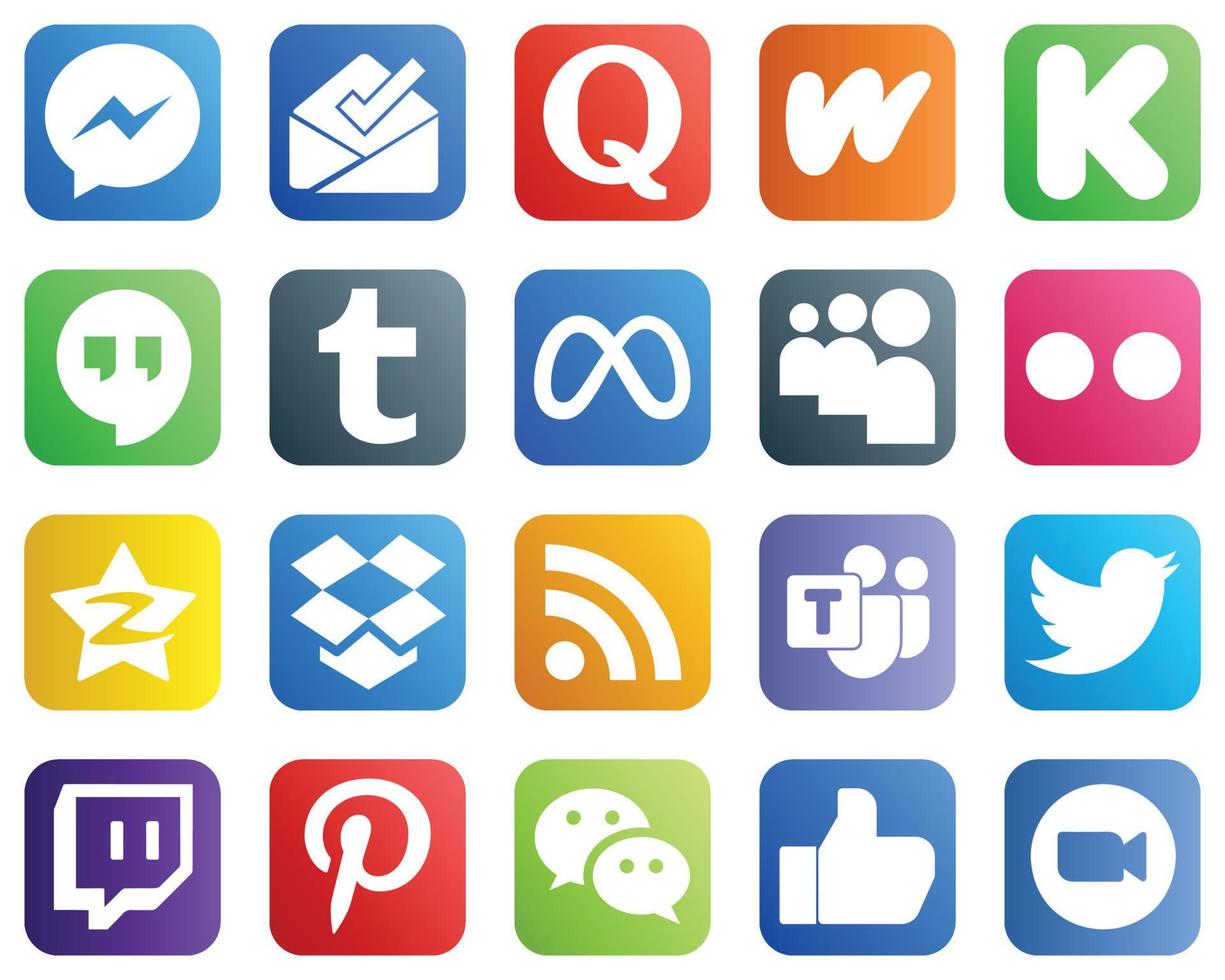 All in One Social Media Icon Set 20 icons such as qzone. flickr. kickstarter. myspace and meta icons. High definition and unique vector