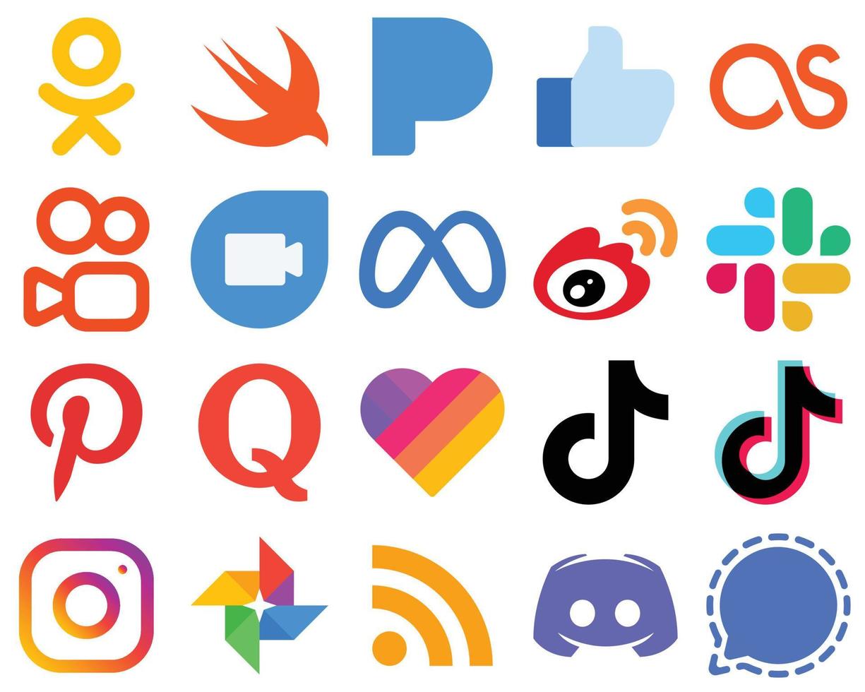 Pregunta de 20 iconos planos de redes sociales de diseño de materiales. pinterest meta. iconos de holgura y china. colección de iconos de redes sociales degradados vector
