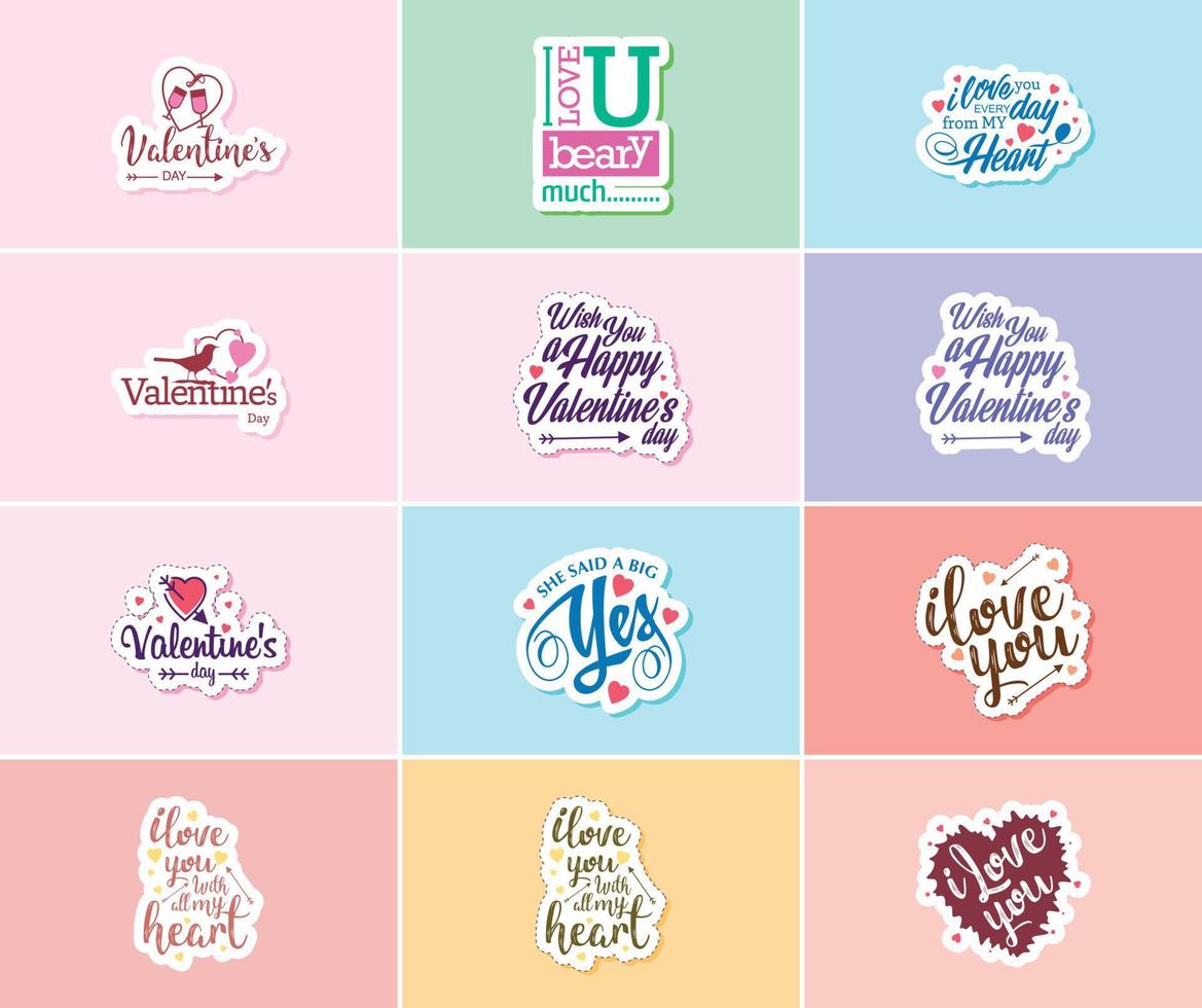 Saying I Love You with Valentine's Day Typography Stickers vector