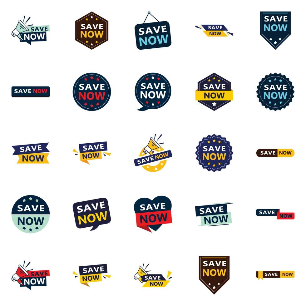 ahorre ahora 25 banners tipográficos llamativos para aumentar los ahorros vector