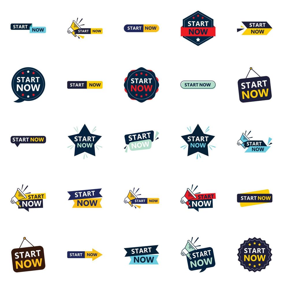 Start Now 25 Fresh Typographic Elements for a modern call to action campaign vector