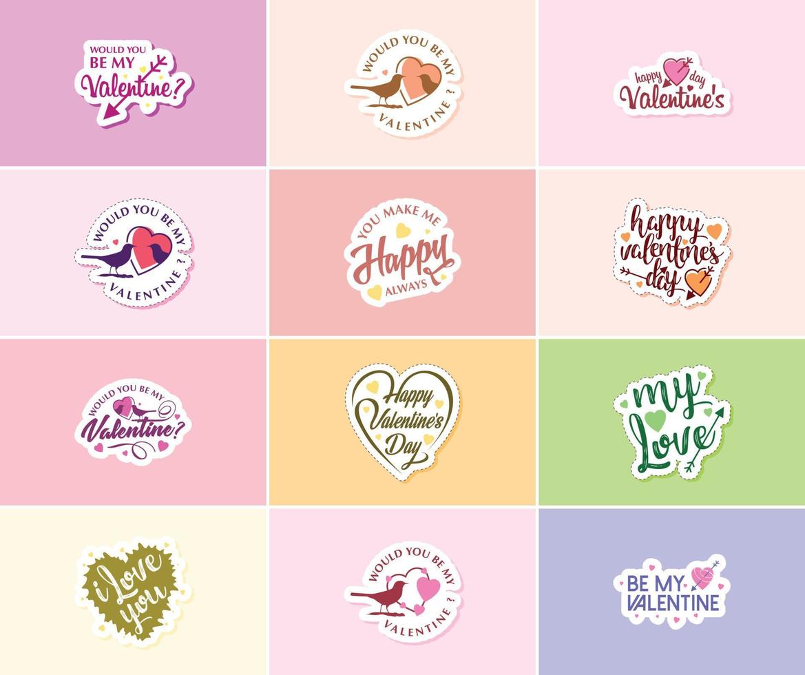 expresa tu amor con la tipografía del día de san valentín y pegatinas de diseño gráfico vector