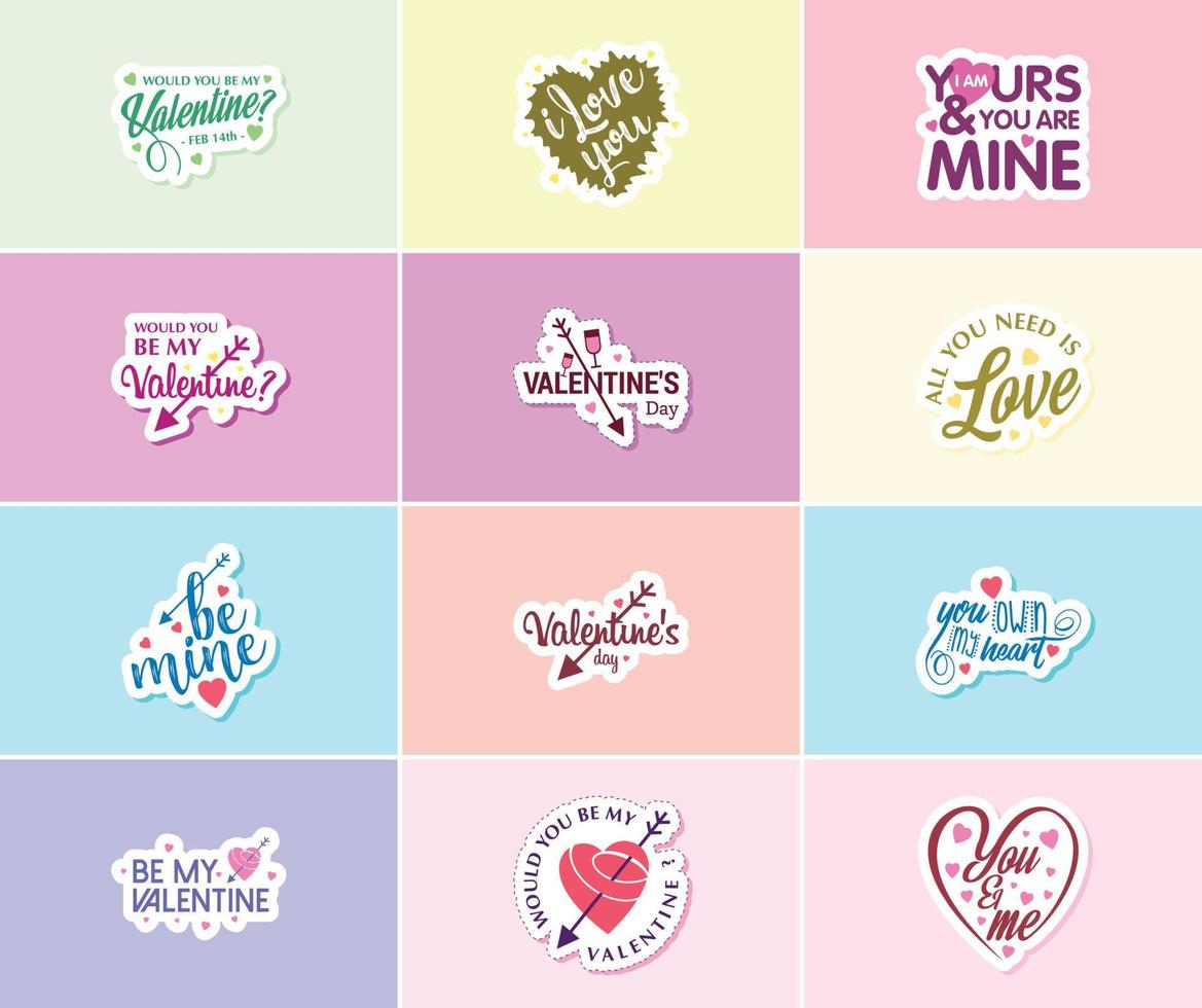 Celebrating Love on Valentine's Day with Beautiful Typography and Graphics Stickers vector