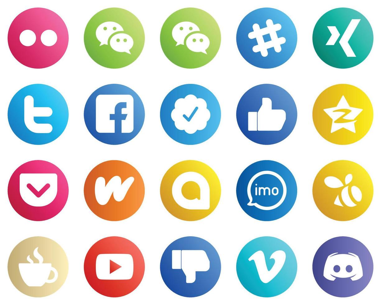 20 íconos simples de redes sociales como bolsillo. tencent Facebook. qzone y me gusta iconos. premium y de alta calidad vector