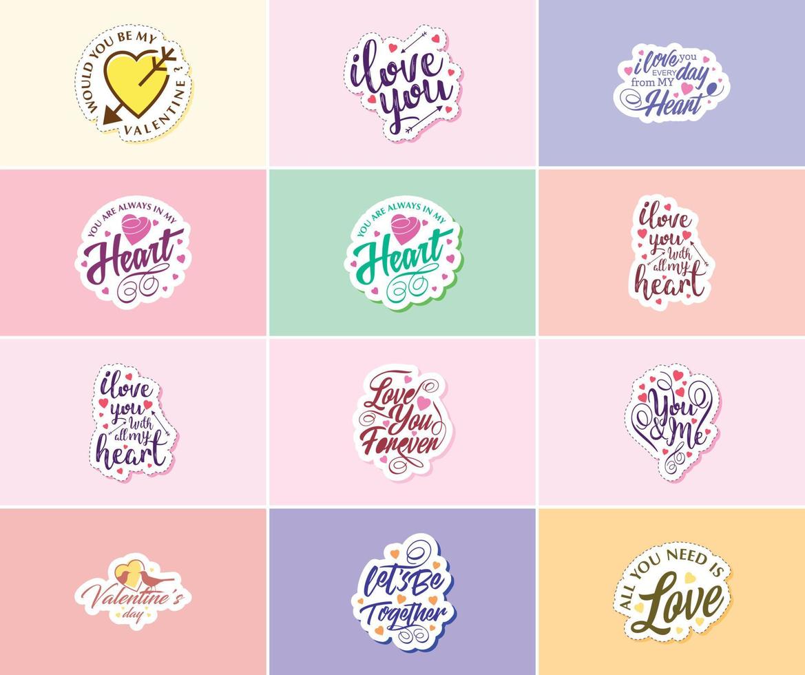 Saying I Love You with Valentine's Day Typography and Graphics Stickers vector