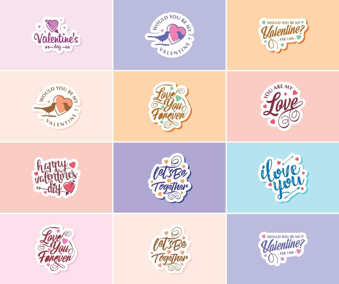 celebra tu amor con hermosas tipografías y calcomanías gráficas vector