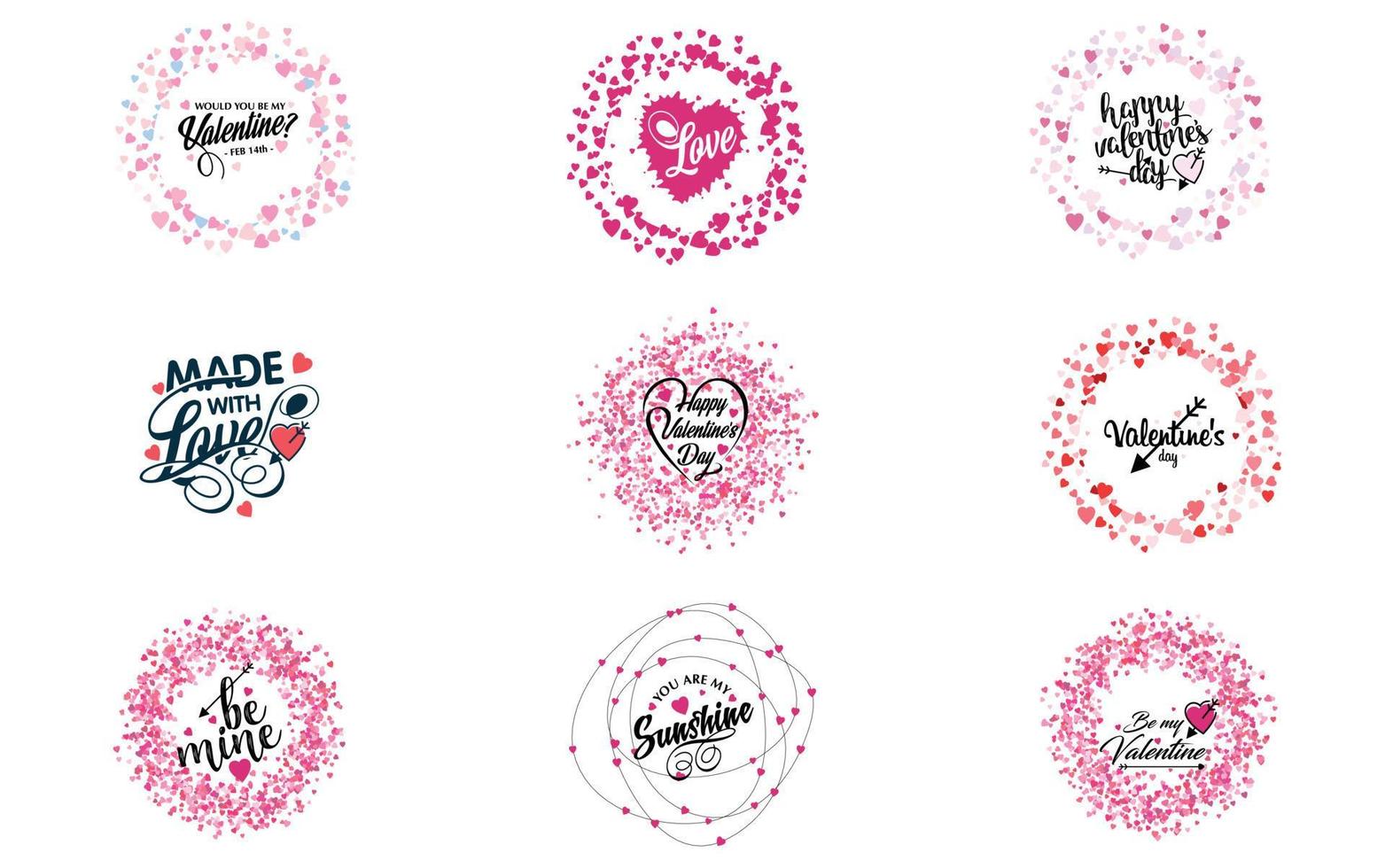 logotipo de octubre rosa con corazones y letras de caligrafía aisladas en blanco vector