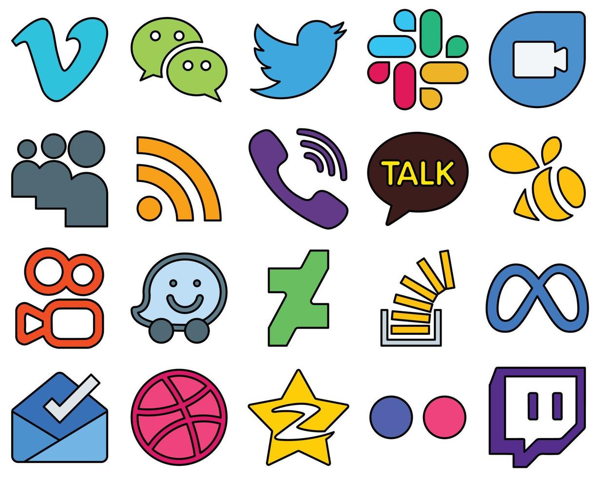 20 Eye-catching Line Filled Social Media Icons such as waze. swarm. myspace. kakao talk and rakuten Professional and high-quality vector