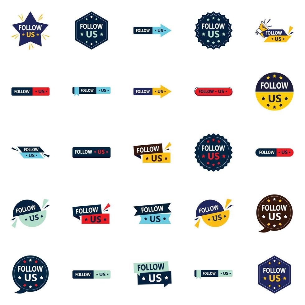 25 Customizable Follow Us Graphic Elements for Social Media Marketing vector