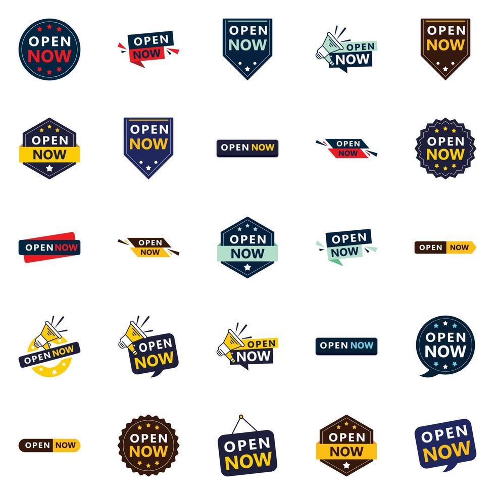 Open now banner pack 25 designs for any occasion vector