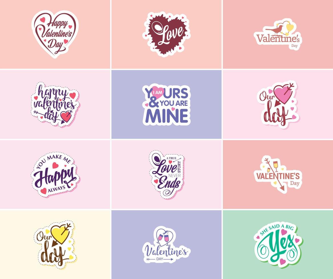 Celebrating Love on Valentine's Day with Beautiful Typography and Graphics Stickers vector