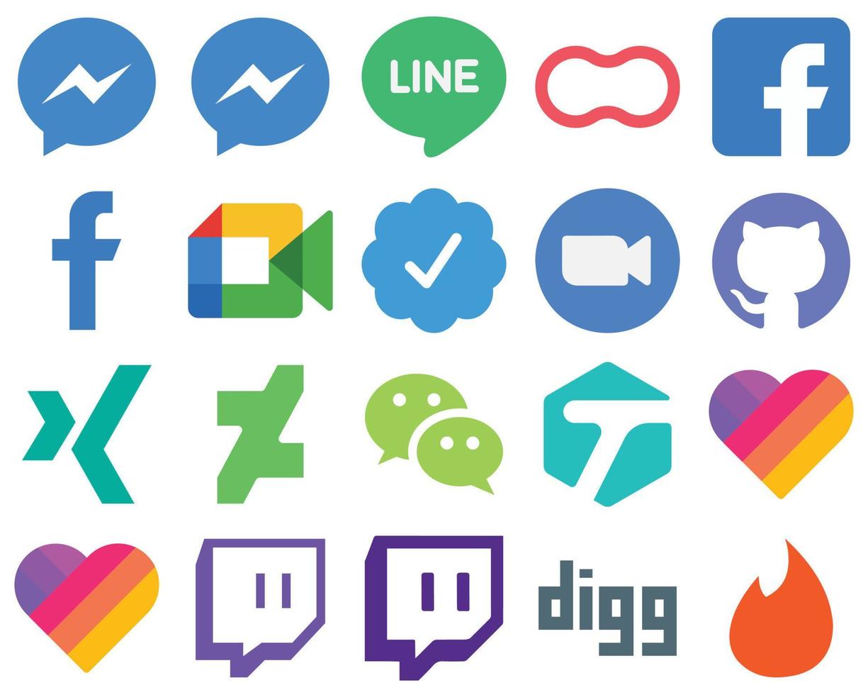 20 Flat UI Flat Social Media Icons video. fb and zoom icons. Gradient Icon Bundle vector