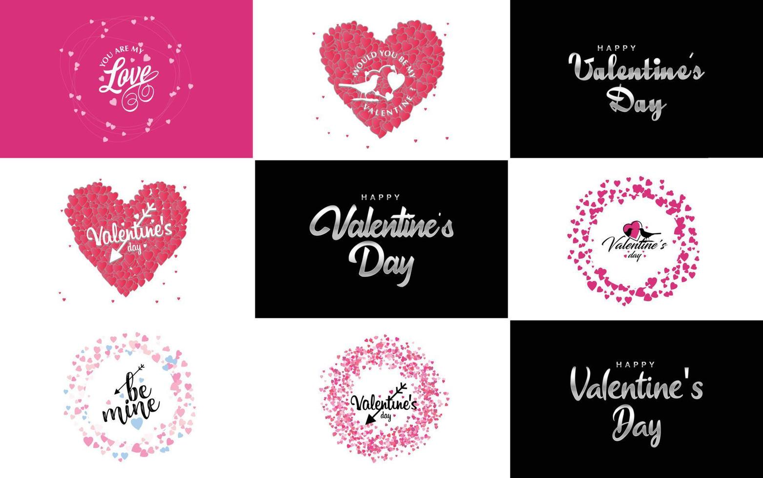 Happy Valentine's Day typography design with a watercolor texture and a heart-shaped wreath vector