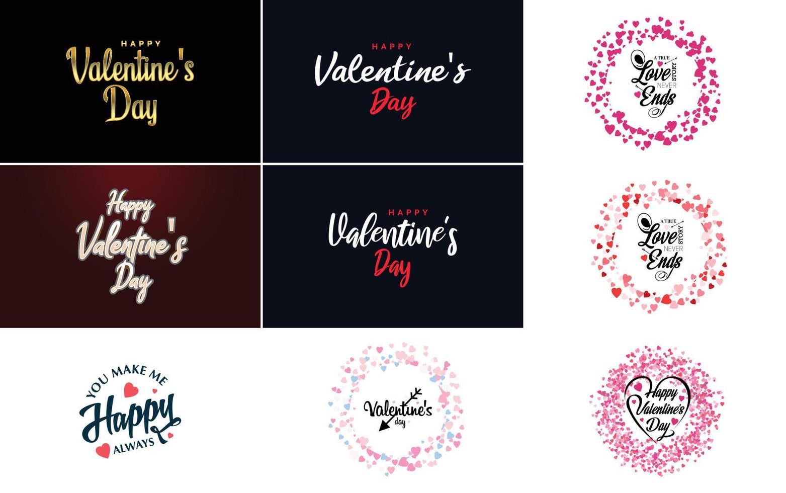 Happy Valentine's Day typography design with a heart-shaped wreath and a gradient color scheme vector
