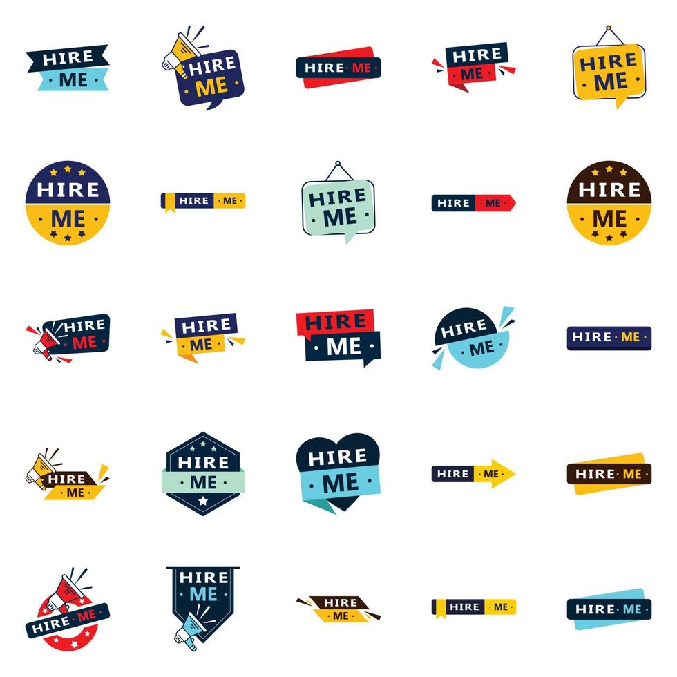 Stand Out from the Crowd with Our Pack of 25 Hire Me Banners vector