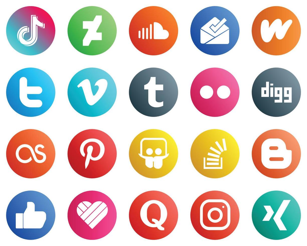 20 High Resolution Social Media Icons such as flickr. video. music. vimeo and twitter icons. Modern and professional vector