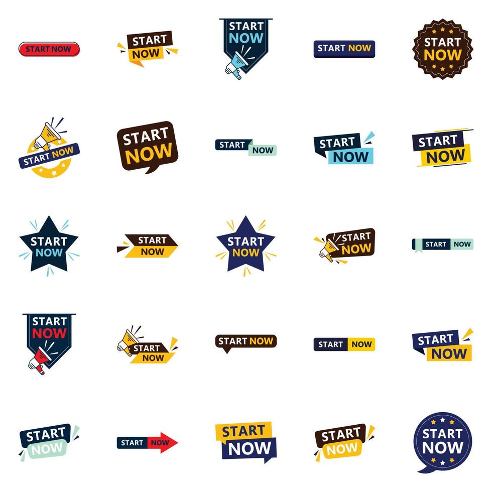 Start Now 25 Modern Typographic Elements for promoting starting in a current way vector