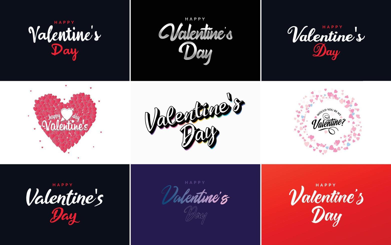 Happy Valentine's Day greeting card template with a floral theme and a red and pink color scheme vector
