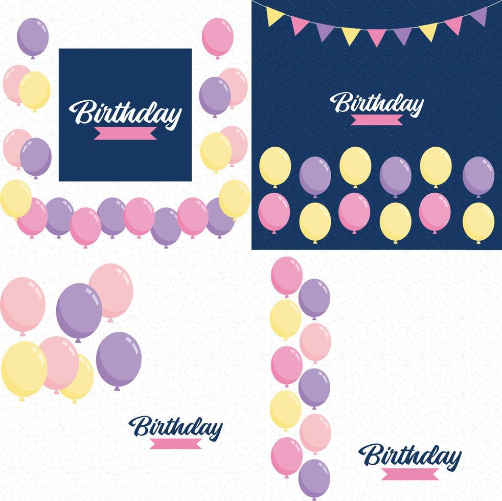 Birthday banner with frame and hand-drawn cartoon watercolor balloons symbolizing a birthday party design suitable for holiday greeting cards and birthday invitations vector