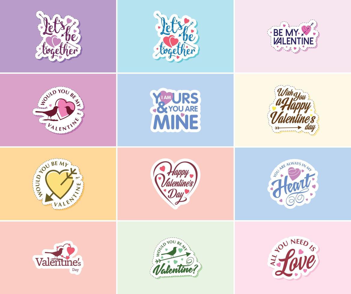 exprese su amor con la tipografía y las pegatinas gráficas del día de san valentín vector