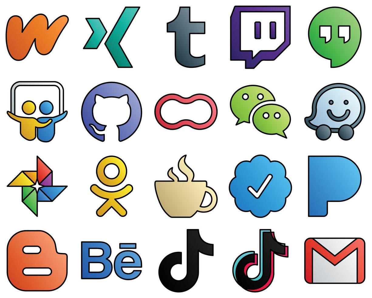 20 Unique Social Media Icons streaming. odnoklassniki. peanut. google photo and messenger Filled Line Style Icon Collection vector