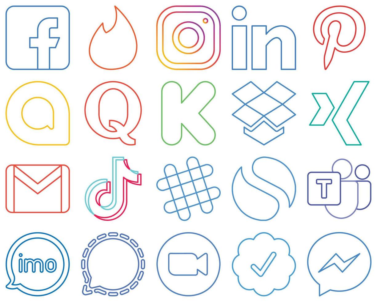 20 Clean Colourful Outline Social Media Icons such as gmail. dropbox. professional. funding and question Editable and high-definition vector