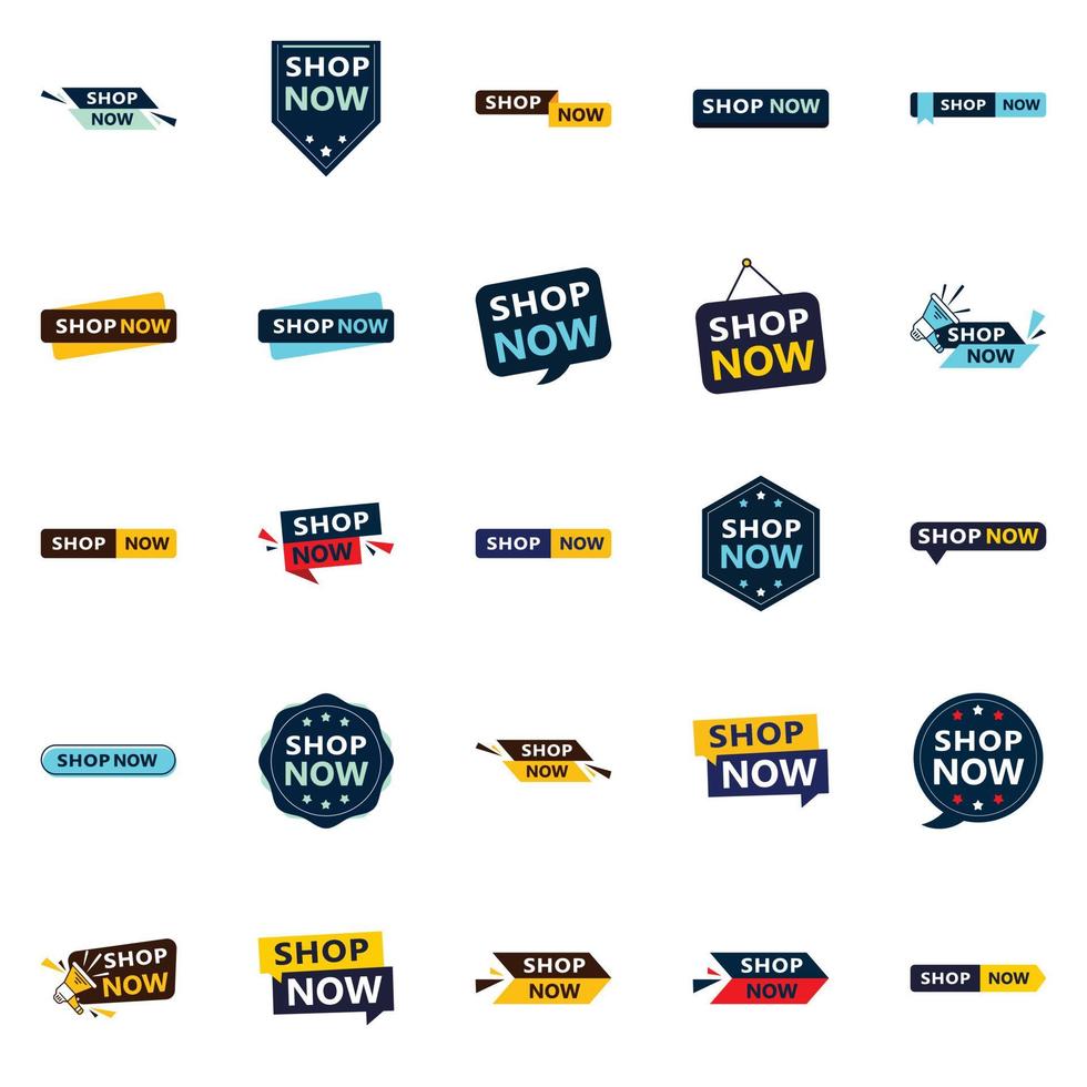 Get Your Customers Shopping with Our Pack of 25 Shop Now Sale Banners vector