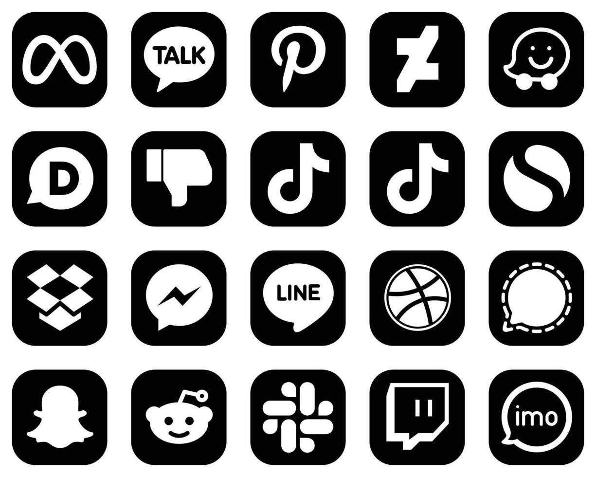 20 High-Quality White Social Media Icons on Black Background such as facebook. dropbox. facebook. simple and china icons. Customizable and unique vector