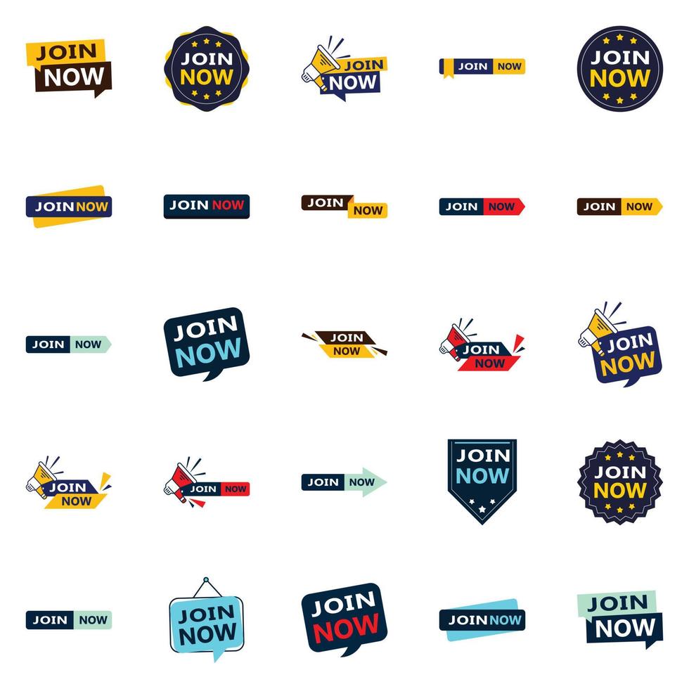 Join Now 25 Modern Typographic Elements for promoting membership in a current way vector
