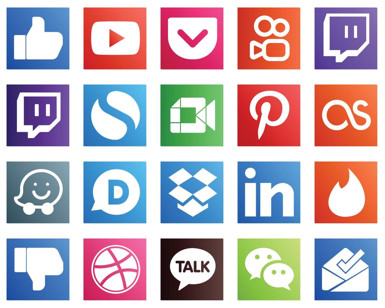 20 Essential Social Media Icons such as professional. dropbox. google meet. disqus and lastfm icons. Fully editable and unique vector