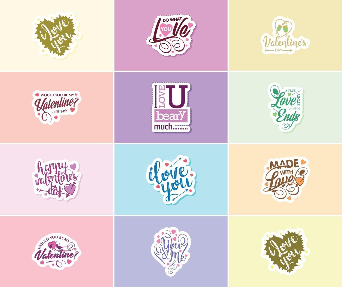 pegatinas de tipografía del día de san valentín llenas de amor vector