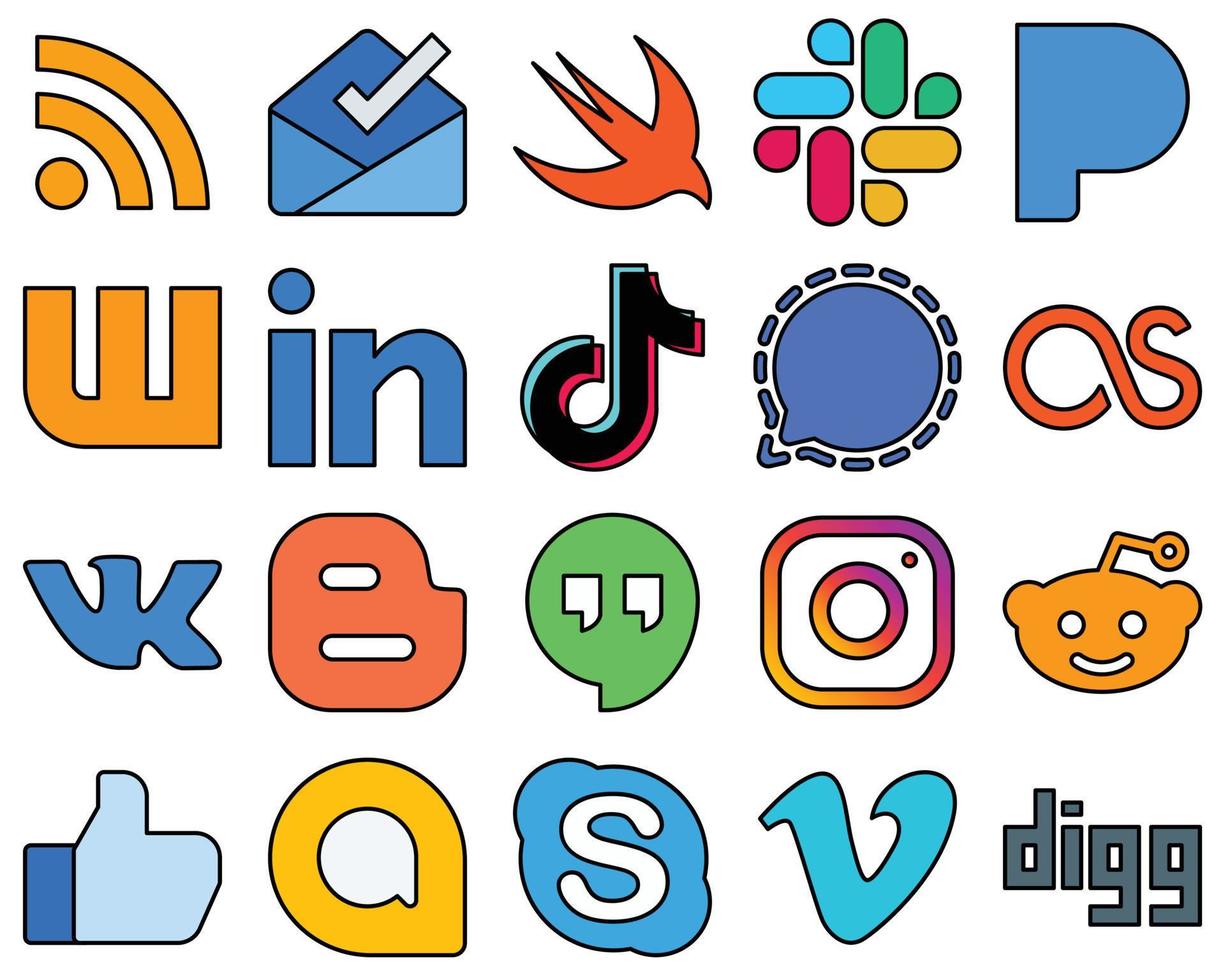 20 Clean Line Filled Social Media Icons such as lastfm. mesenger. professional. signal and china Professional and elegant vector