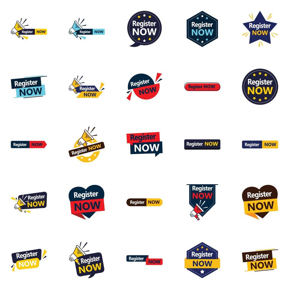 25 Unique Typographic Elements for Register Now vector