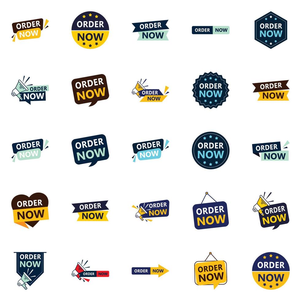 Get Your Customers Excited to Order with Our Pack of 25 Order Now Banners vector