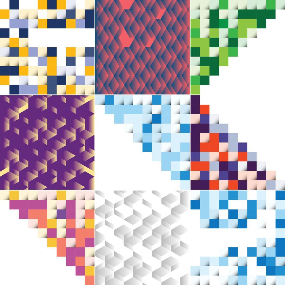 Seamless pattern of colorful blocks with a shadow effect and a gradient color scheme EPS10 vector format