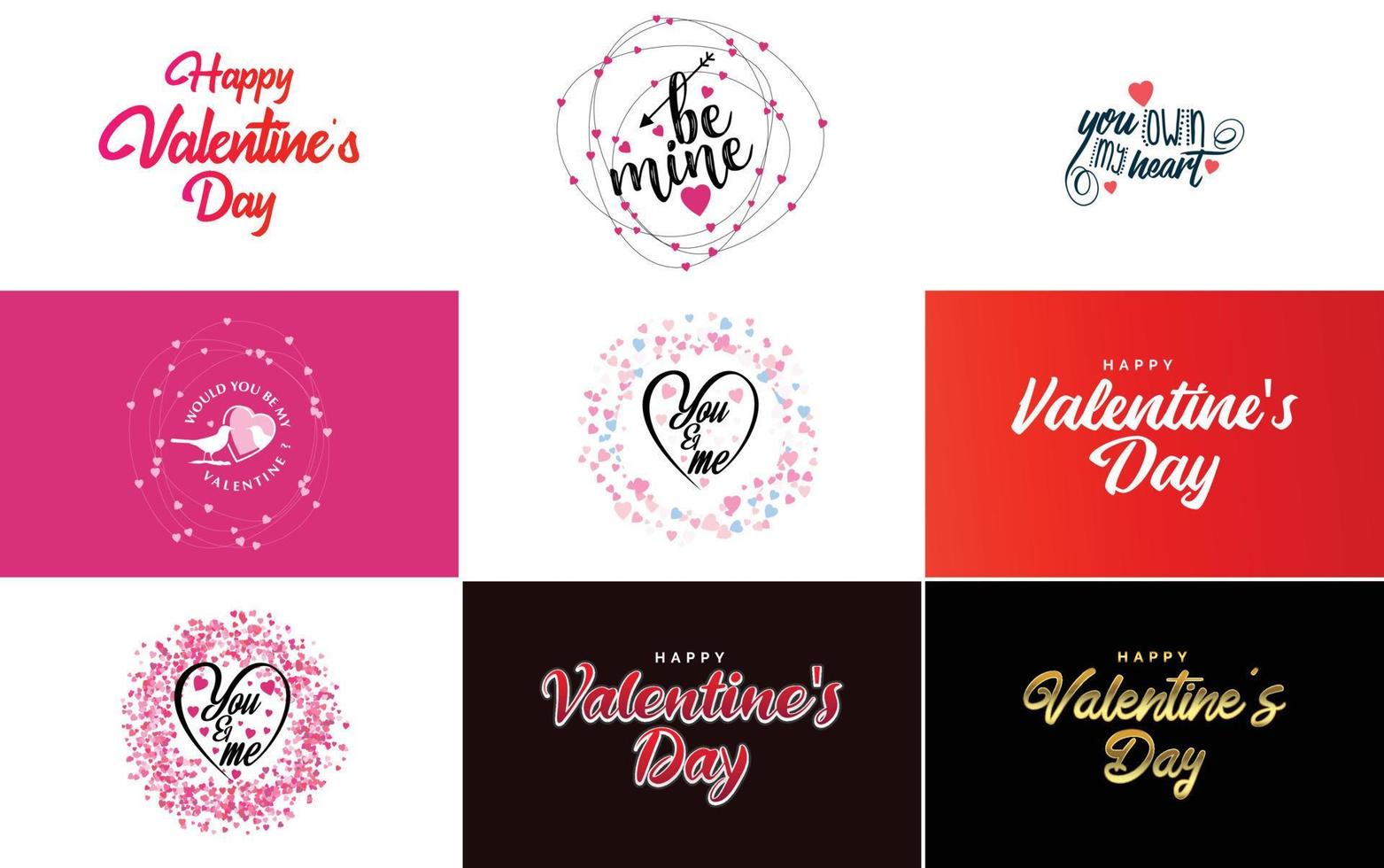 Happy Valentine's Day typography design with a heart-shaped balloon and a gradient color scheme vector