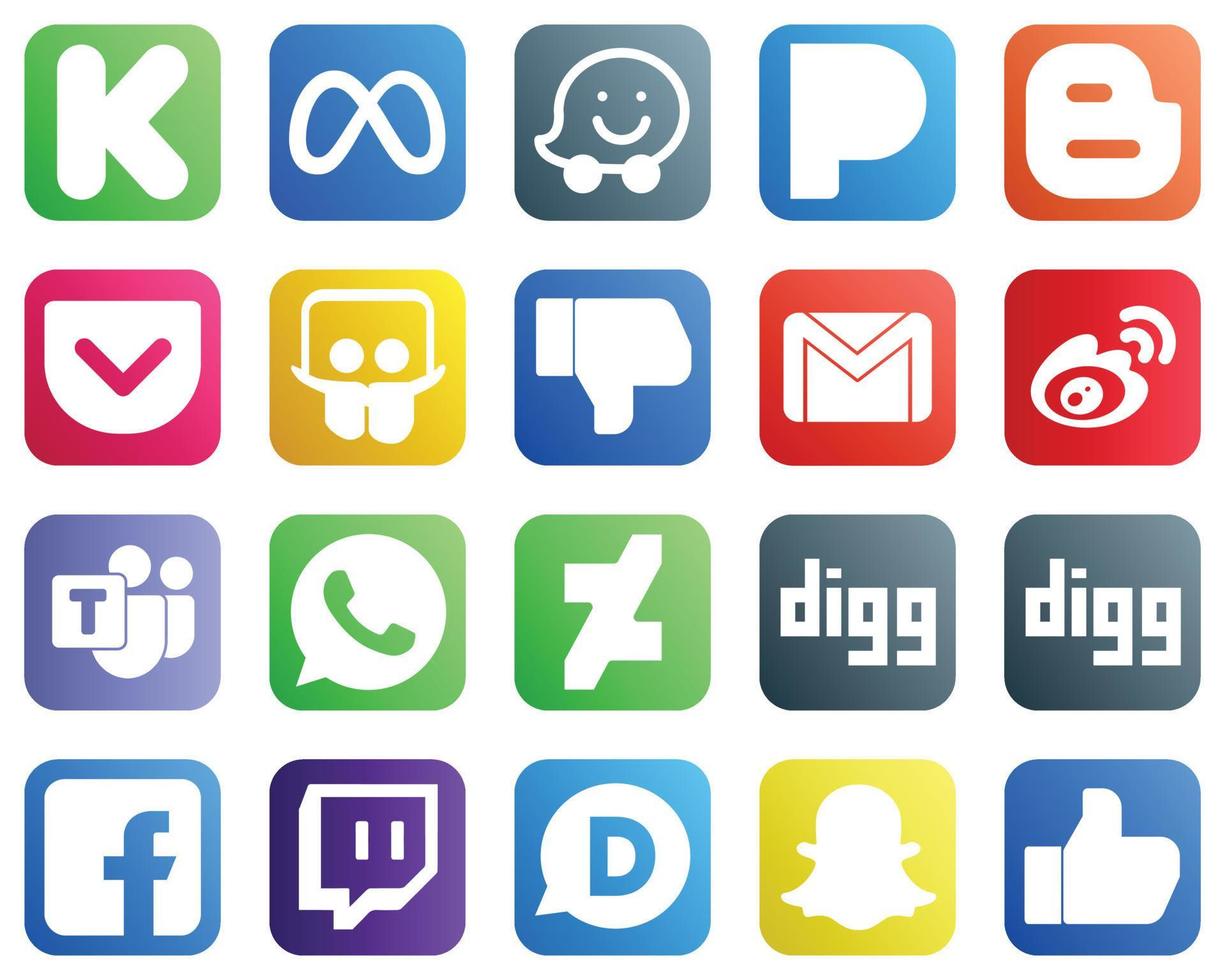 20 Modern Social Media Icons such as china. weibo. pocket. mail and gmail icons. Creative and eye catching vector