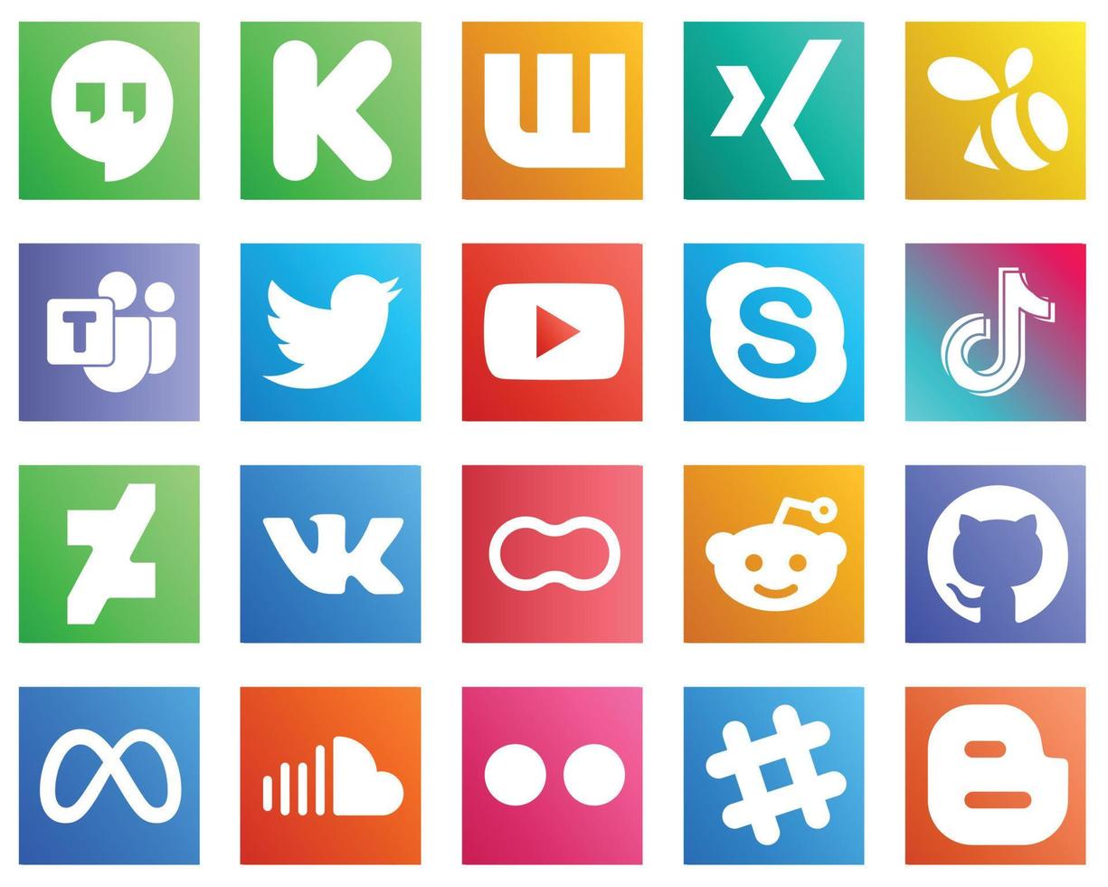 20 Social Media Icons for Your Designs such as china. douyin. twitter. tiktok and skype icons. Modern and minimalist vector