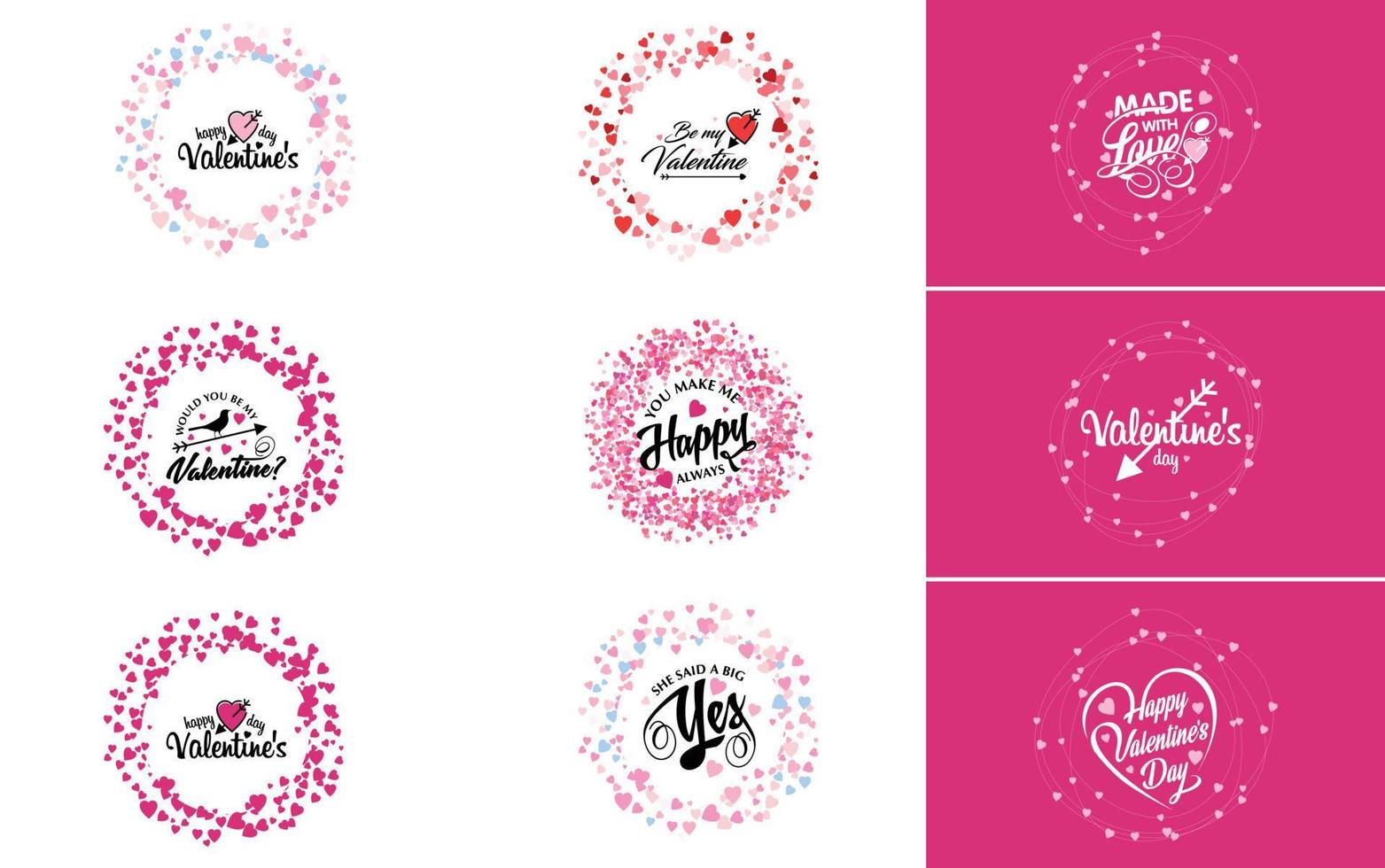 Happy Valentine's Day typography design with a watercolor texture and a heart-shaped wreath vector