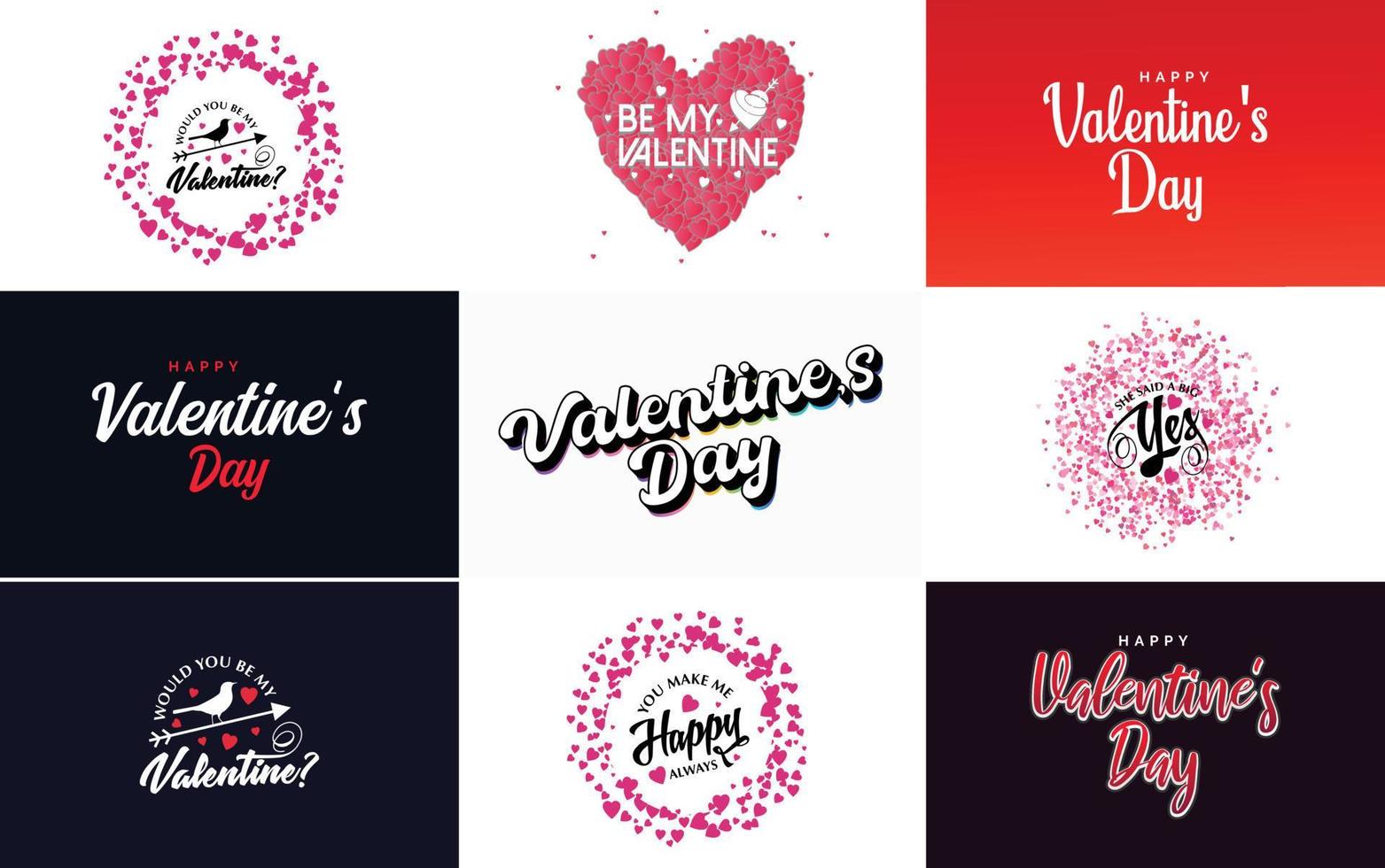 Happy Valentine's Day greeting card template with a floral theme and a red and pink color scheme vector