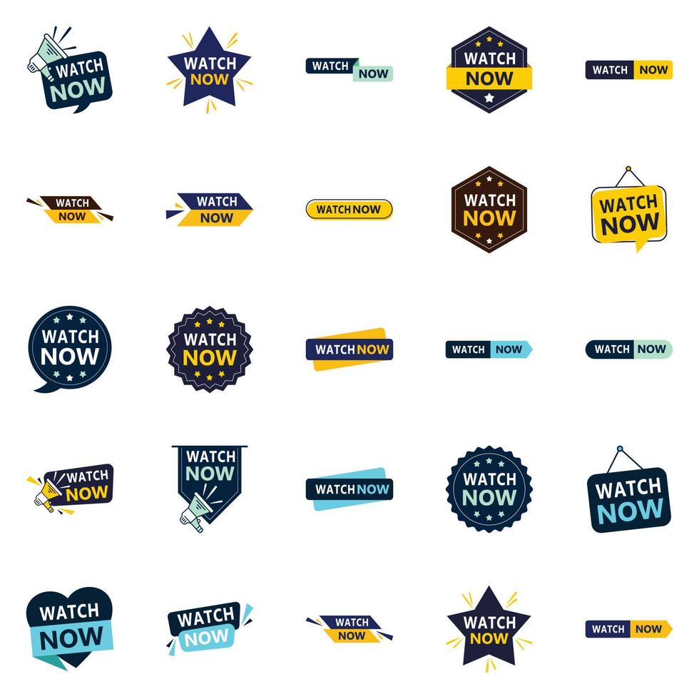 25 Diverse Watch Now Banners to Promote Your Products or Services vector