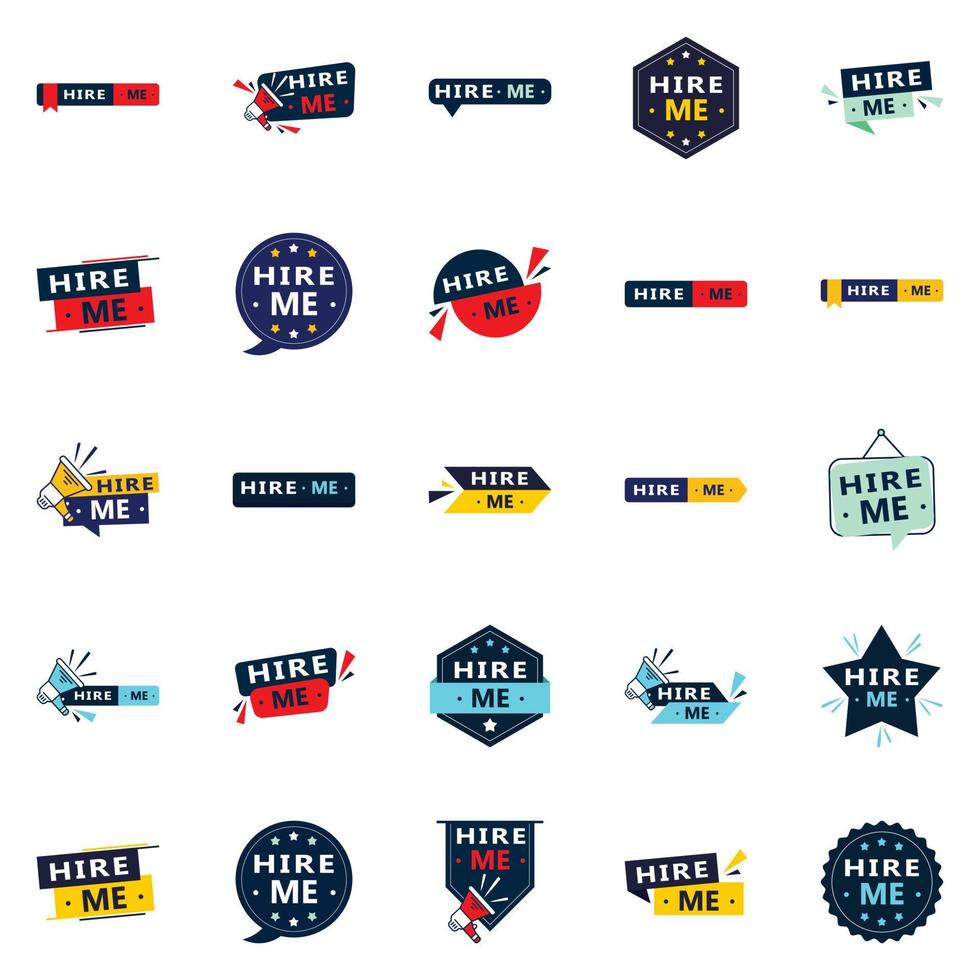 Make a Statement with Our Pack of 25 Hire Me Banners vector