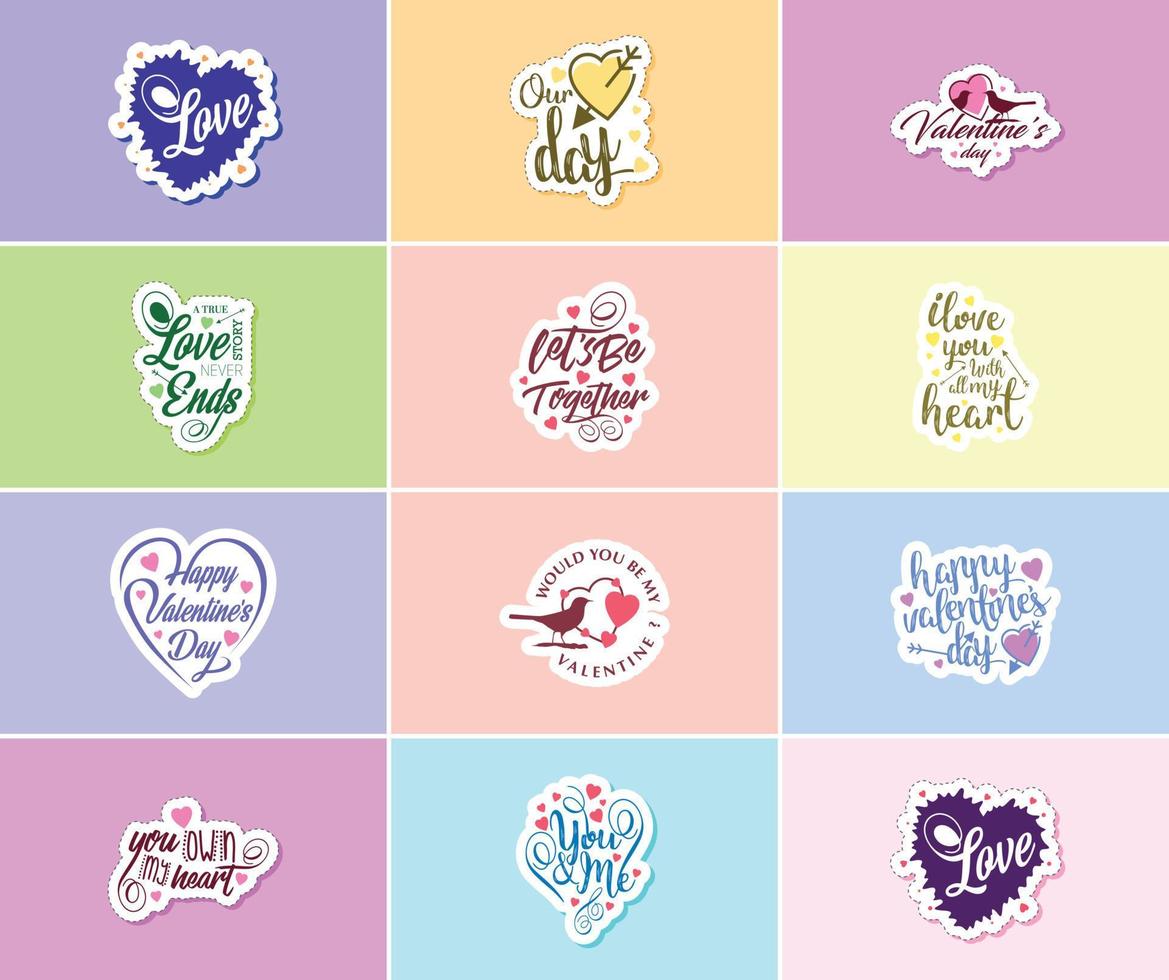 Celebrating Love on Valentine's Day with Beautiful Typography and Graphics Stickers vector
