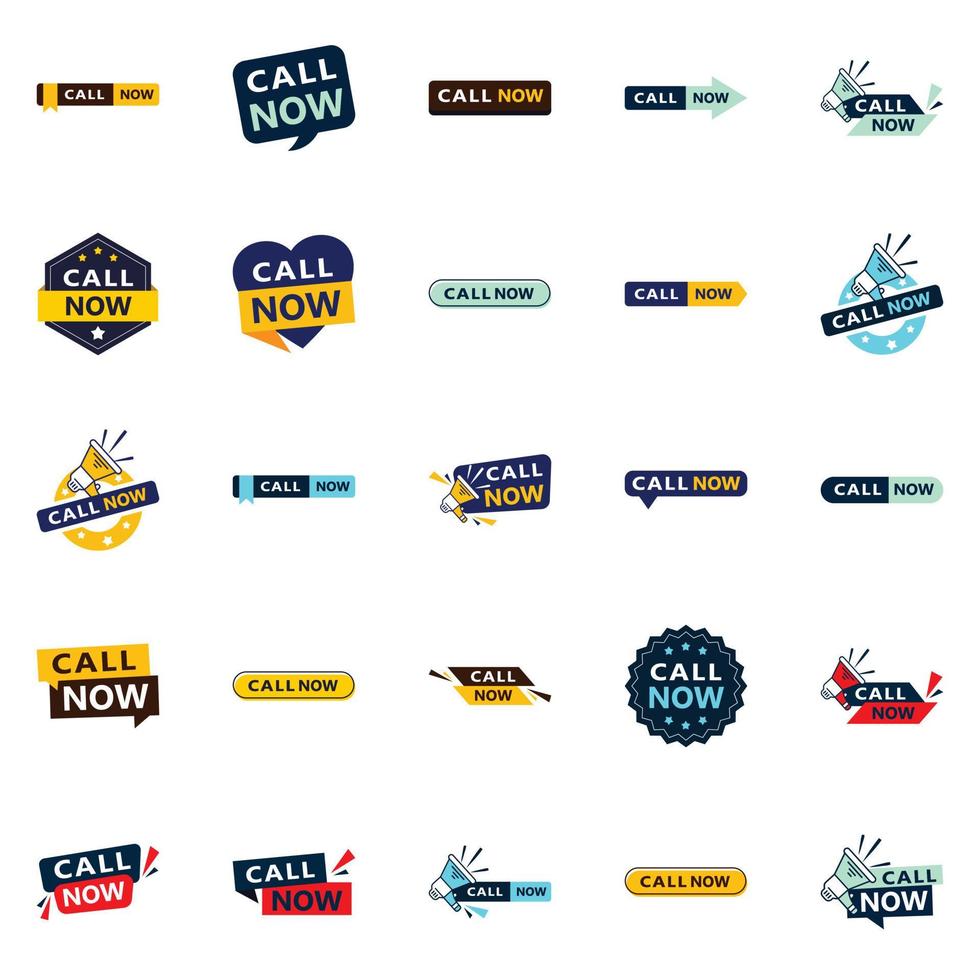 Call Now 25 High quality Typographic Elements to drive phone calls vector