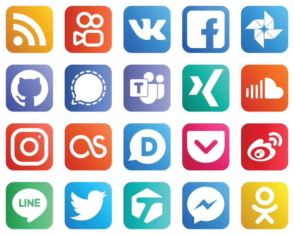 20 Social Media Icons for Your Designs such as music. soundcloud. github. xing and microsoft team icons. Modern and minimalist vector