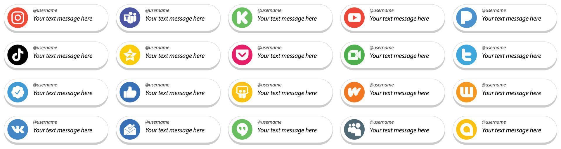 20 Follow Me Social Media Icons with Custom Message Option such as qzone. video and video icons. High definition and professional vector