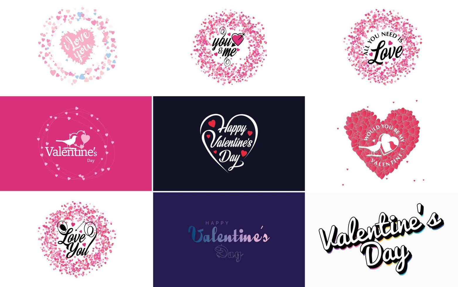 Happy Valentine's Day greeting card template with a floral theme and a red and pink color scheme vector