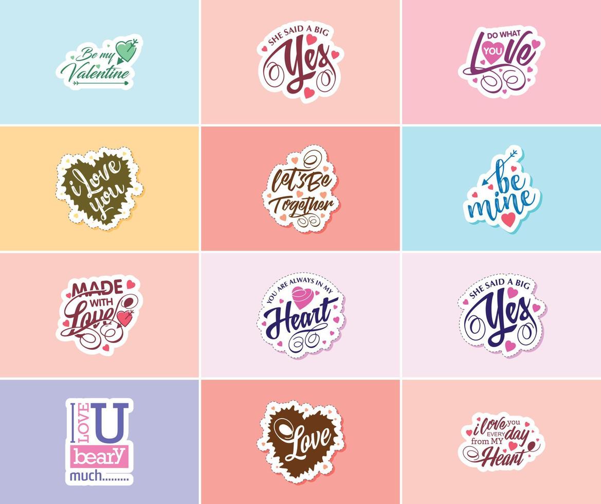 Saying I Love You with Valentine's Day Typography Stickers vector